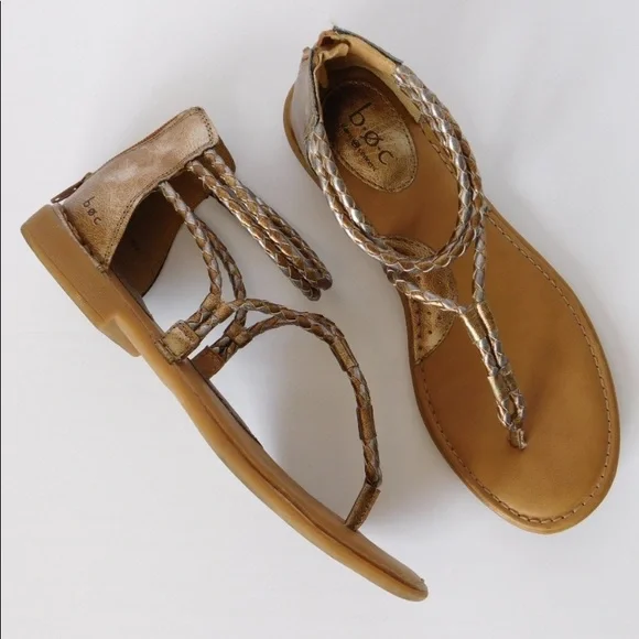 Born b.o.c. Bronze Gold Silver Strappy Braid Gladiator Sandals - Picture 2 of 8